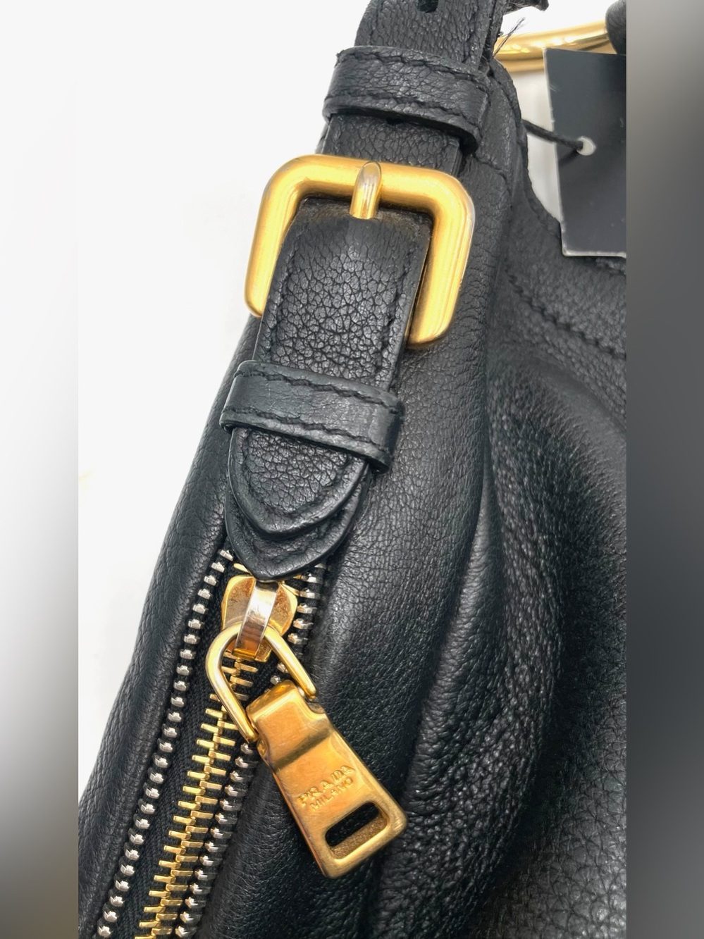 Prada Black Leather Vitello Daino Zip Hobo Bag - Picture 8 of 14